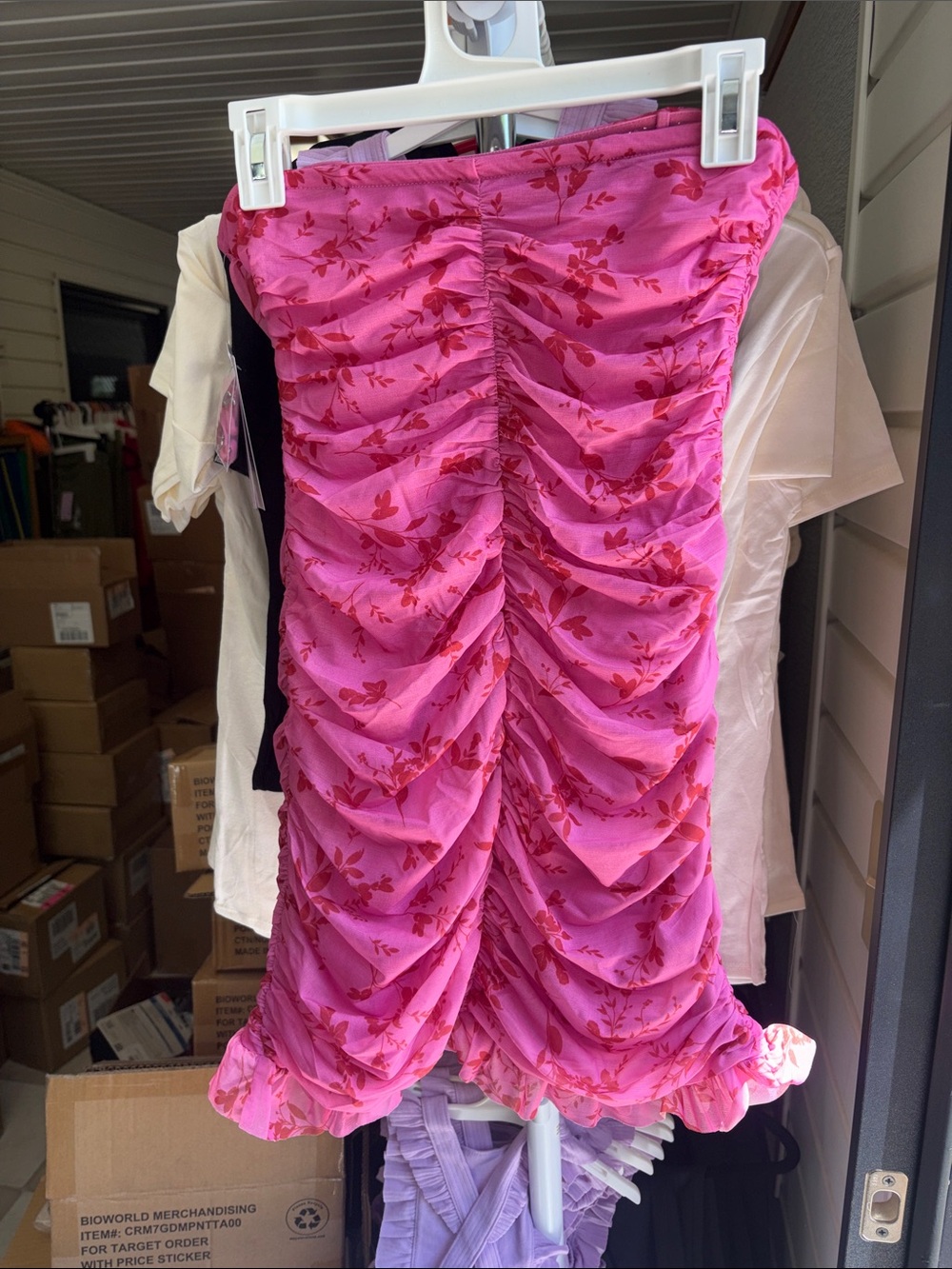 Pink Ruched Floral Tube Dress also has straps